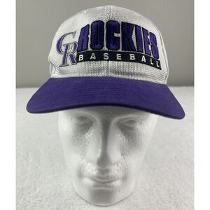 Vintage Starter Colorado Rockies Snapback Hat White Purple  Black MLB‎ Cap